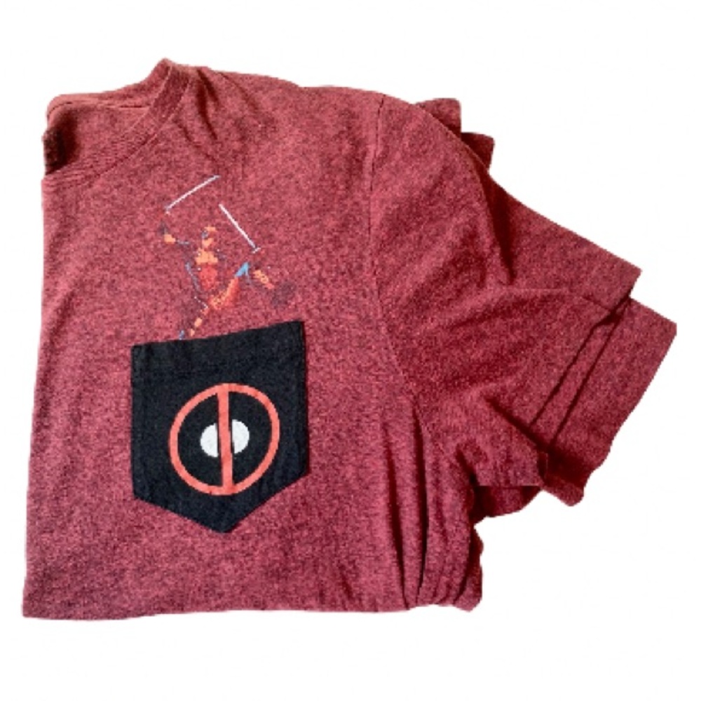 DEADPOOL Maroon Short Sleeve T-Shirt with Chest Pocket Mens Medium - Picture 7 of 14